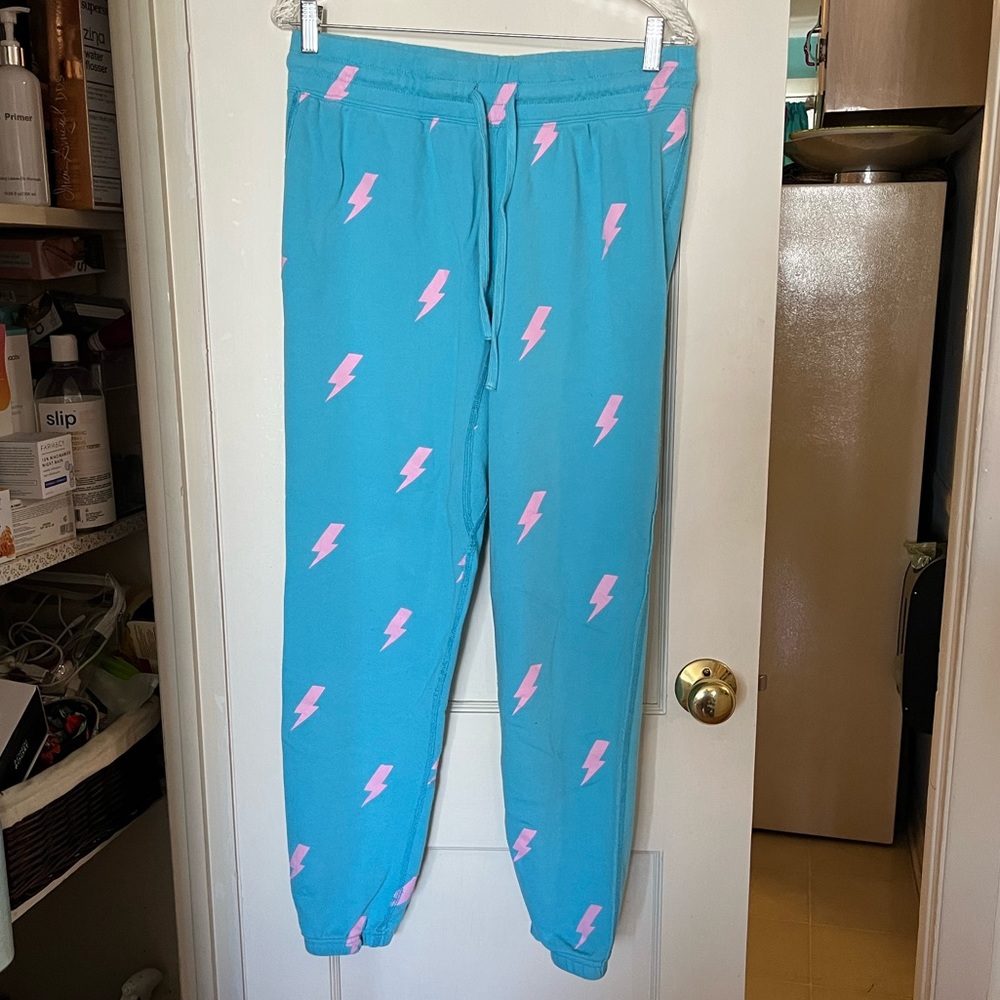 Spiritual Gangster turquoise pink lightning bolt joggers